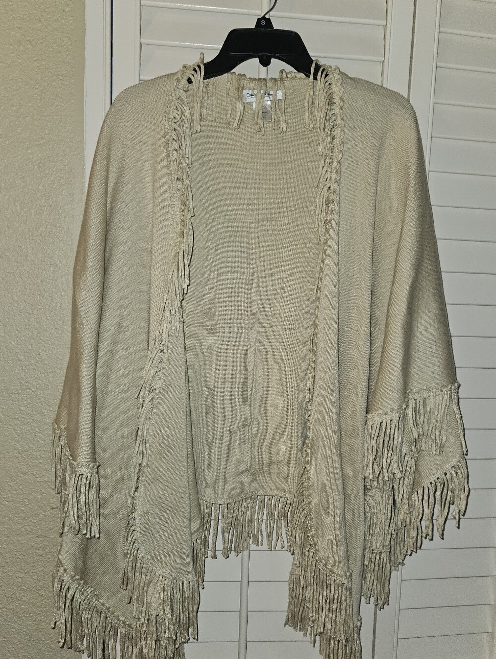 Fringe Open-Front Knit Sweater Cardigan/ Shaw Cream